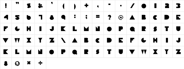 P22Constructivist Regular  glyph index