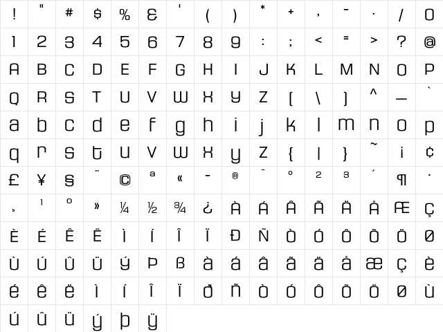 HouseGothicHG23Ext LIGHT4  glyph index