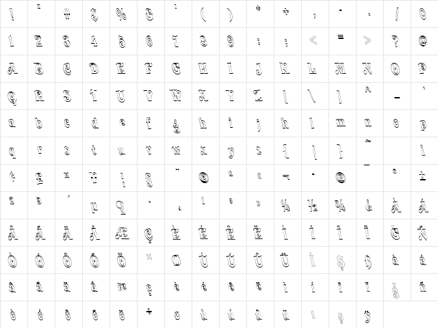 Quardi Bold  glyph index