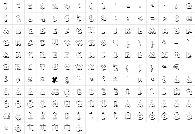 MonophonShadow Regular  glyph index