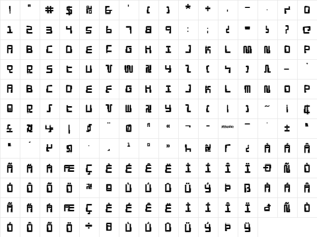 Droid Lover Pro Regular  glyph index