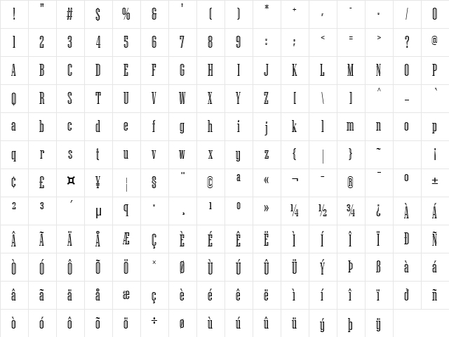 Niagara Engraved Regular  glyph index