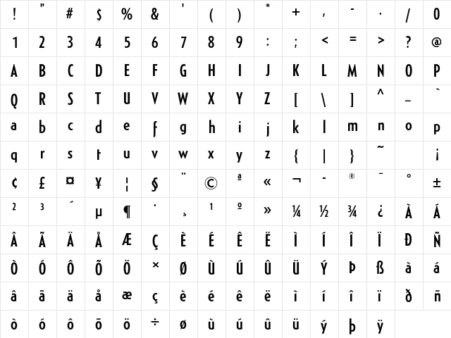 Generica Condensed Std Medium  glyph index