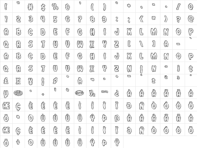 Vampire Bride Engraved Regular  glyph index