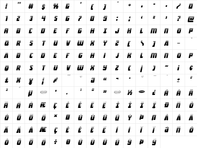 Intergalactic Halftone Italic Italic  glyph index