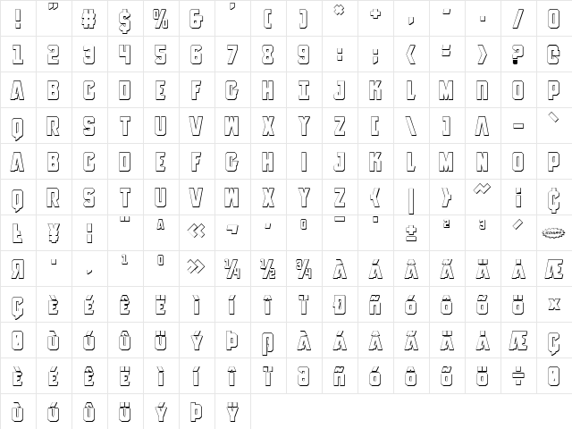 Anitlles 3D Regular  glyph index