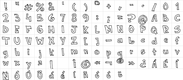 NeNe_WeNo Width HandWrite Regular  glyph index