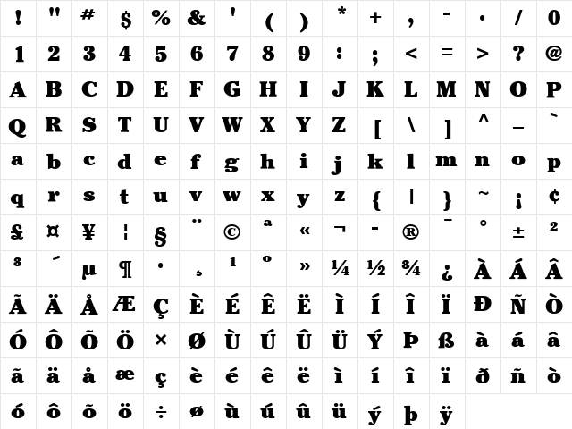 Cheltenham LT Ultra Regular  glyph index