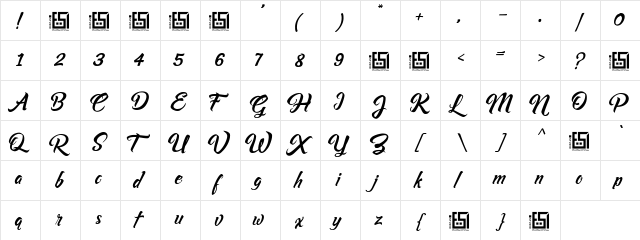 Asiyah Script Regular  glyph index