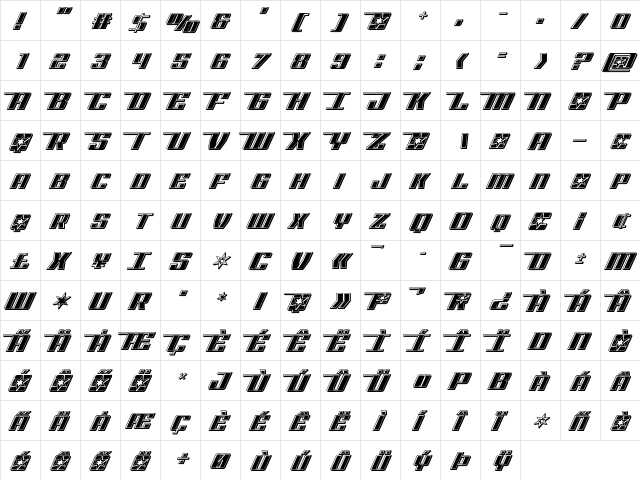 Rocket Pop Bevel Regular  glyph index