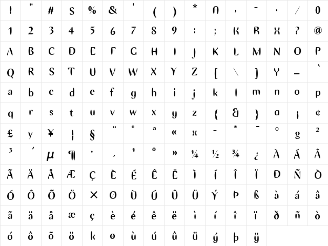 Ellipse ITC Bold  glyph index