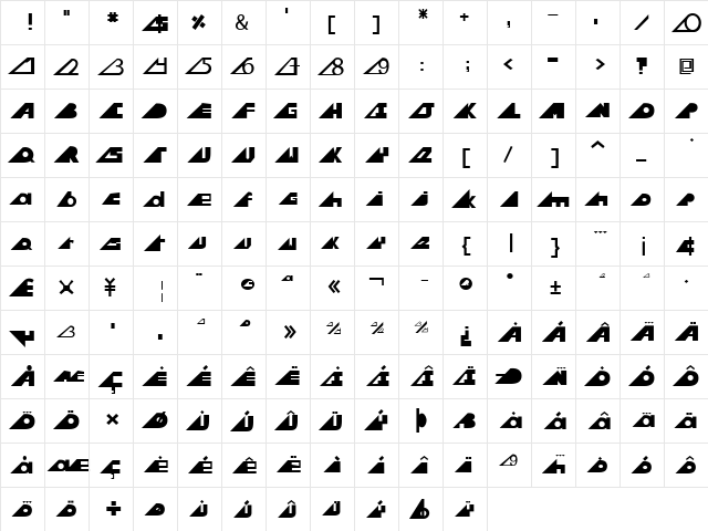 UHU DemiBold  glyph index
