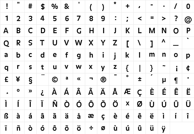 Balance Bold  glyph index