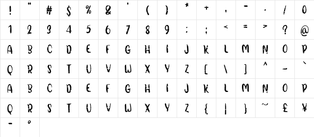 Martian Dust Regular  glyph index