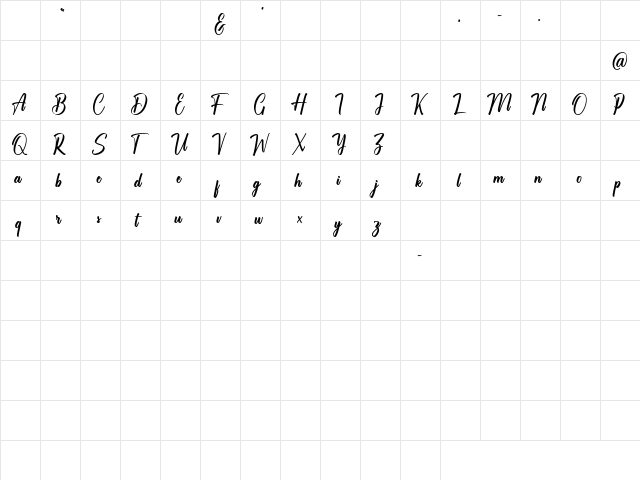 Chaprile Calligraphy Regular  glyph index