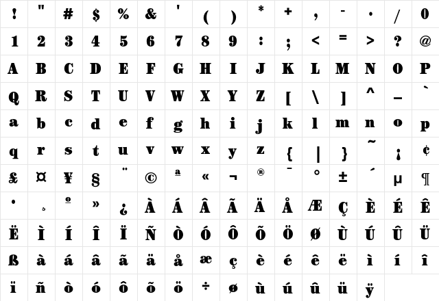 CenturyEF-UltraCondensed Regular  glyph index