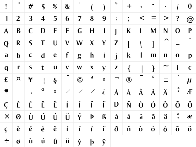 Ogirema Bold  glyph index