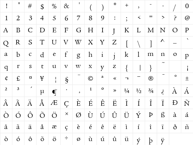 LegacySerifITC-Book Book  glyph index