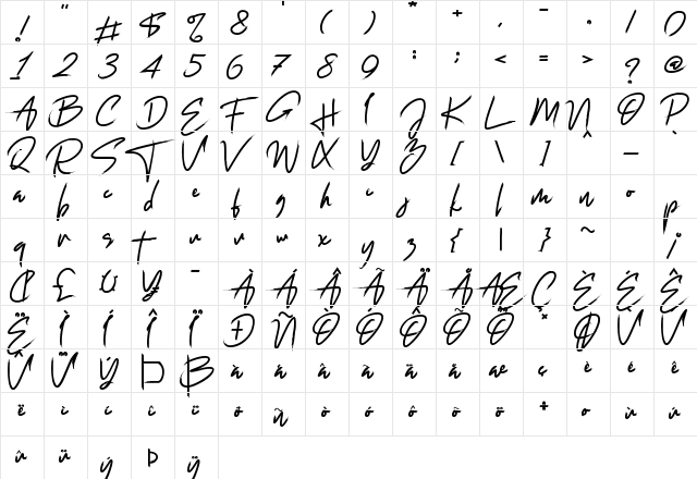 Jacksonville Regular  glyph index