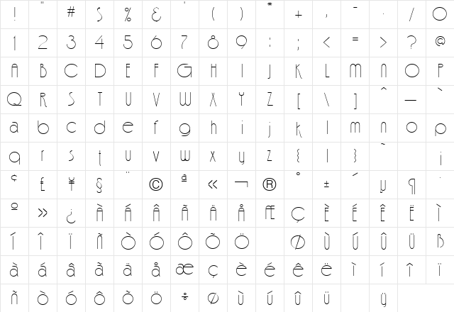 Fina Regular  glyph index