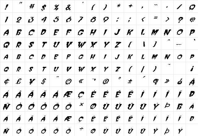 FZ WACKY 39 ITALIC Normal  glyph index