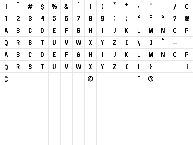 Human Regular  glyph index