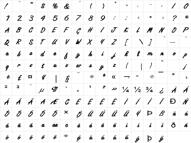 Encino Extended Normal  glyph index