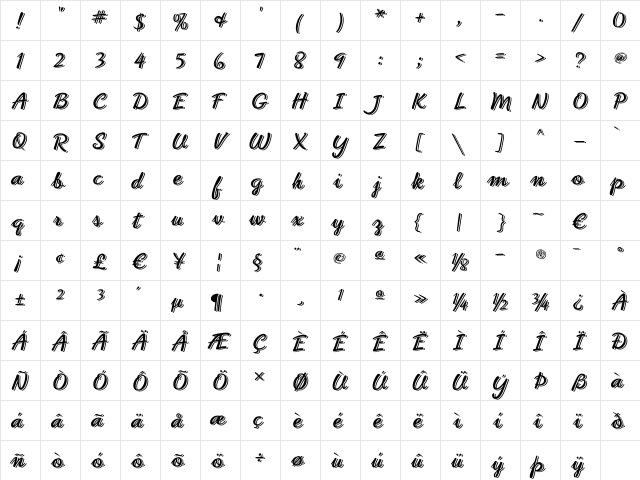 PhoenixScript Upr 'Shadowed' Regular  glyph index