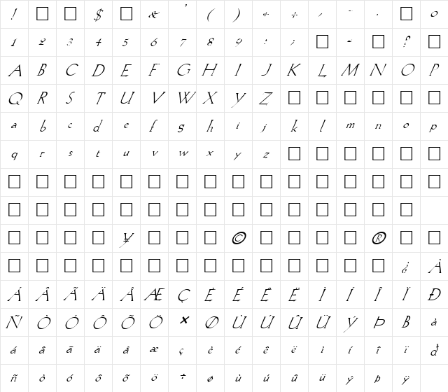 FZ ROMAN 20 ITALIC Normal  glyph index