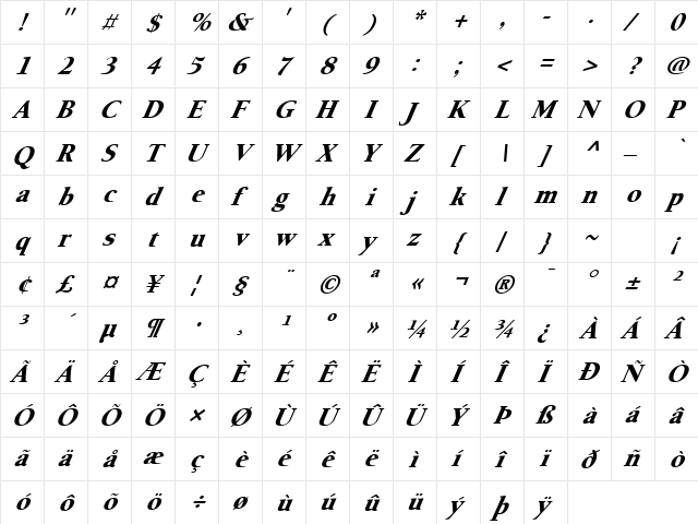 FZ ROMAN 24 ITALIC Normal  glyph index