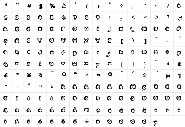 AfroditeKATEF Funky  glyph index