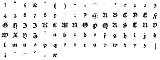 VerzierteSchwabacher Regular  glyph index