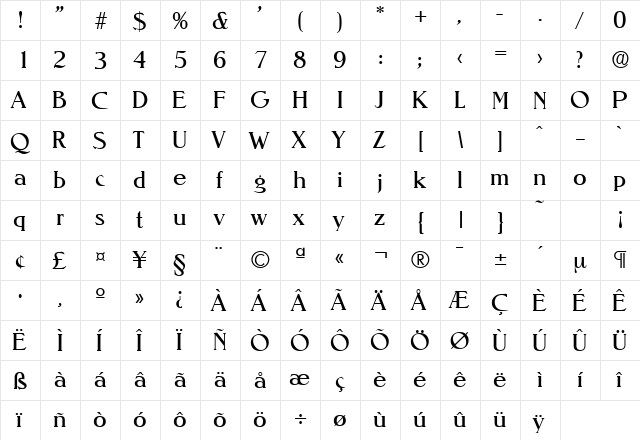 Nevada-Serial Regular  glyph index