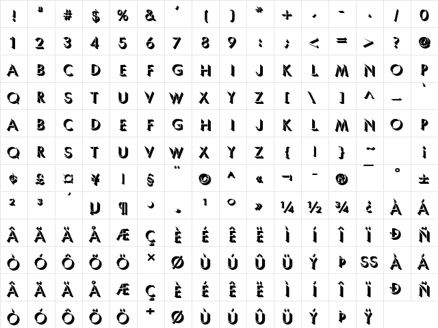 Umber Bold  glyph index