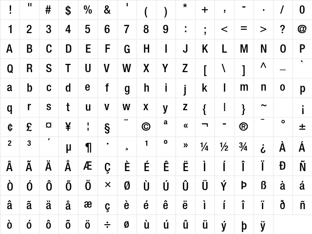 Helvetica Neue LT Pro 67 Medium Condensed  glyph index
