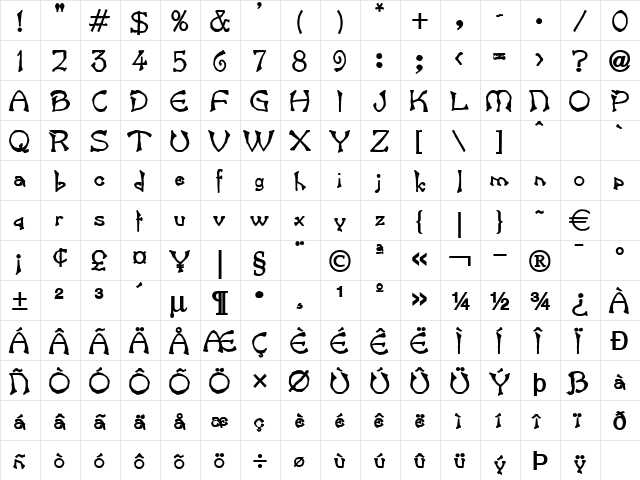 BartHeavy Normal  glyph index