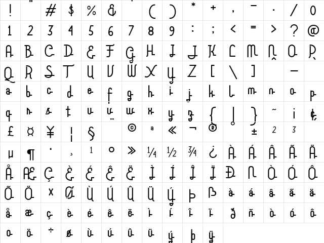 Aklirics Regular  glyph index