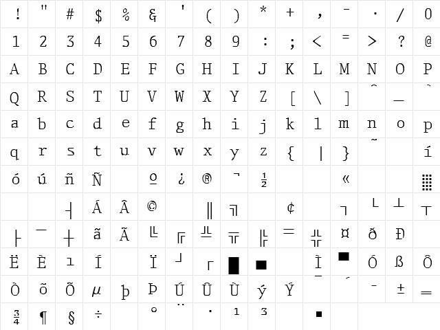 Genie 1 Regular  glyph index
