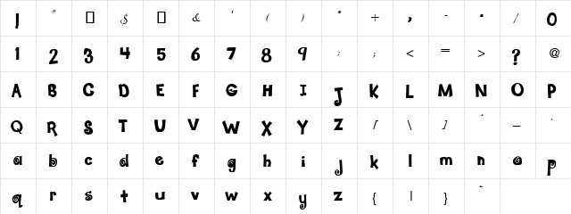 Cream Treat Regular  glyph index