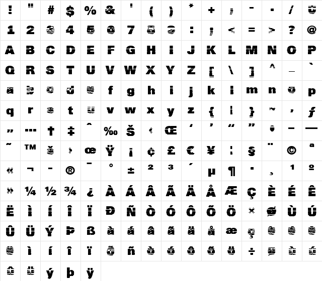 a_ReportSansCmbStr Regular  glyph index