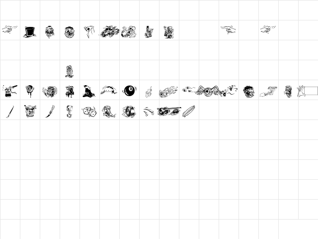 Rat Finkbats Regular  glyph index