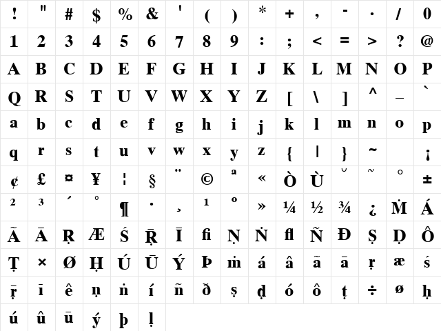 Tamal Bold  glyph index