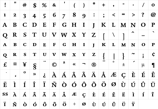 DTLDorianTCaps Bold  glyph index