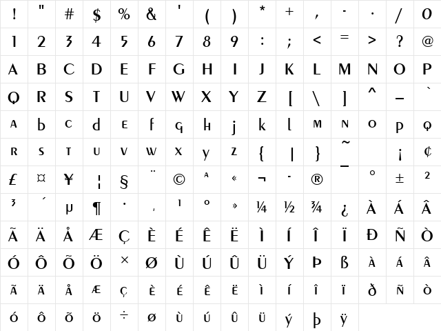 URWPelionDMed Regular  glyph index