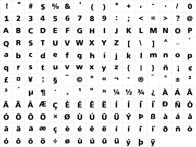 FreewayBlack Medium  glyph index