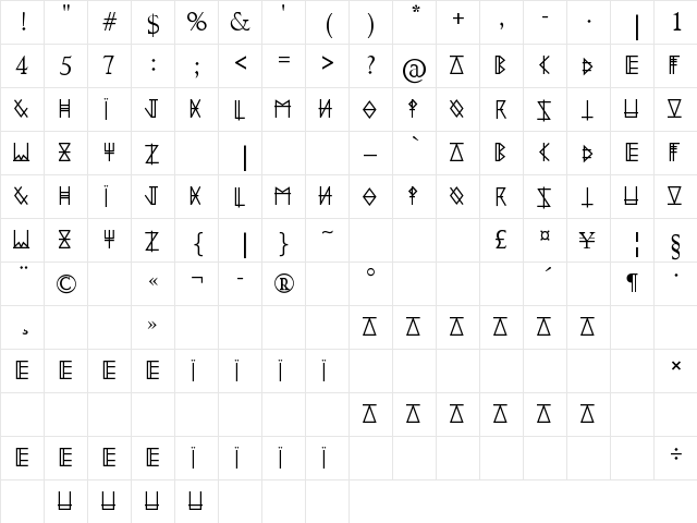 Symbolﺭ.ttf Regular  glyph index
