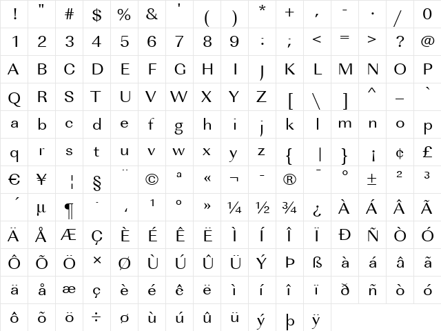 RicoBeckerExtended Regular  glyph index