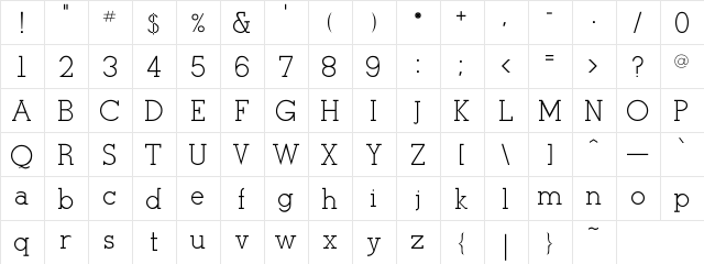 StymieLight Regular  glyph index