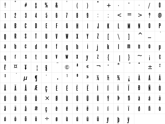 Roswell Four ITC Bold  glyph index
