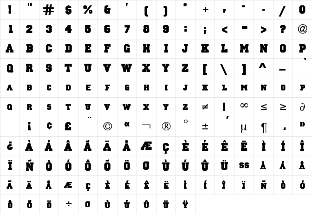 PrincipalSolid DB Regular  glyph index